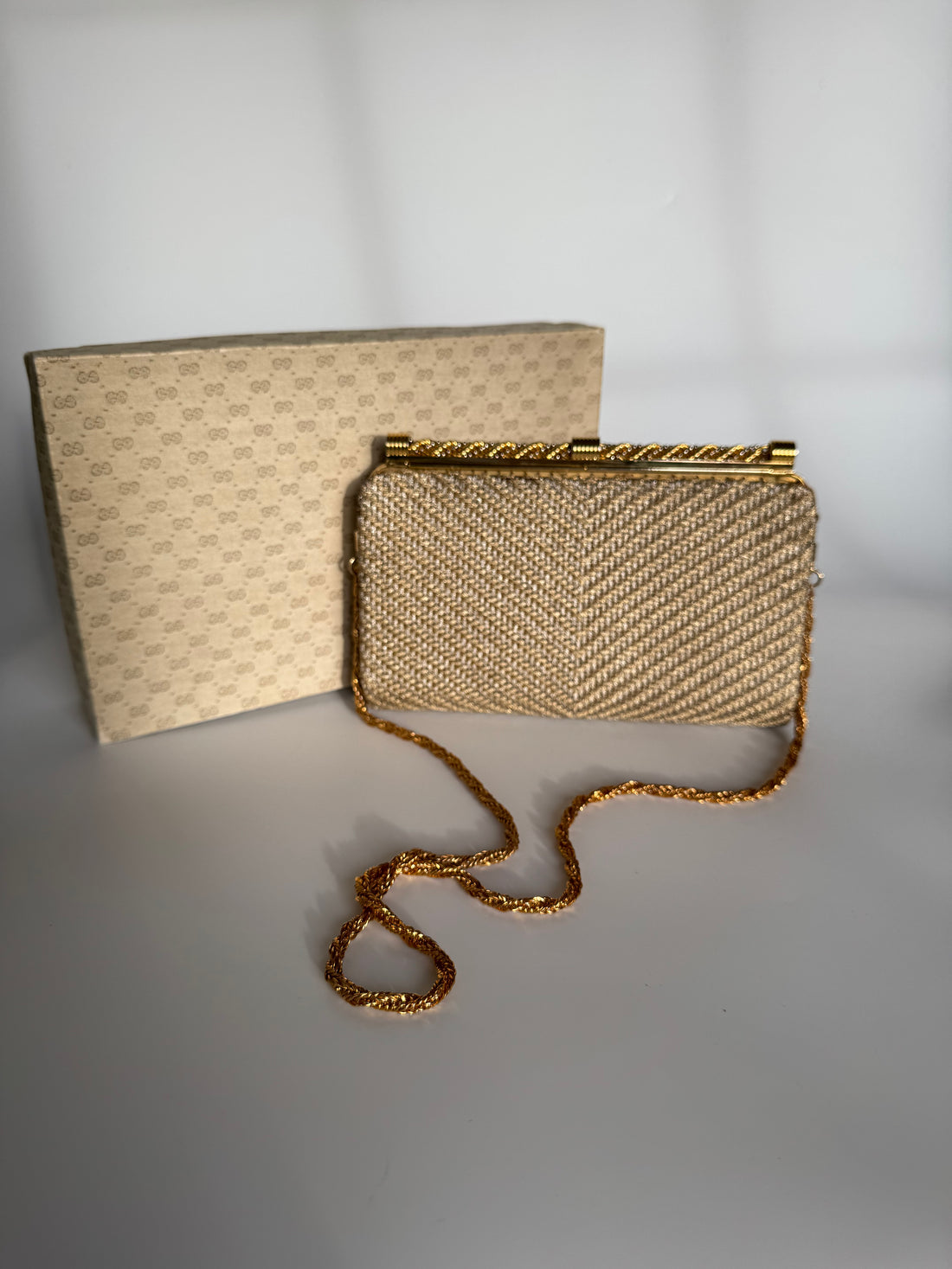 Gucci Vintage 1960s Silver & Gold Metal Minaudière Clutch