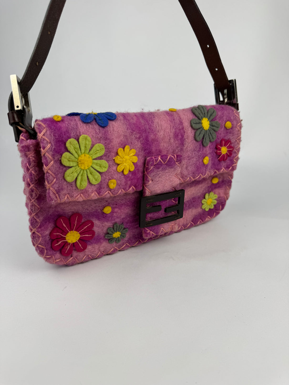 Fendi Floral Wool Baguette Bag