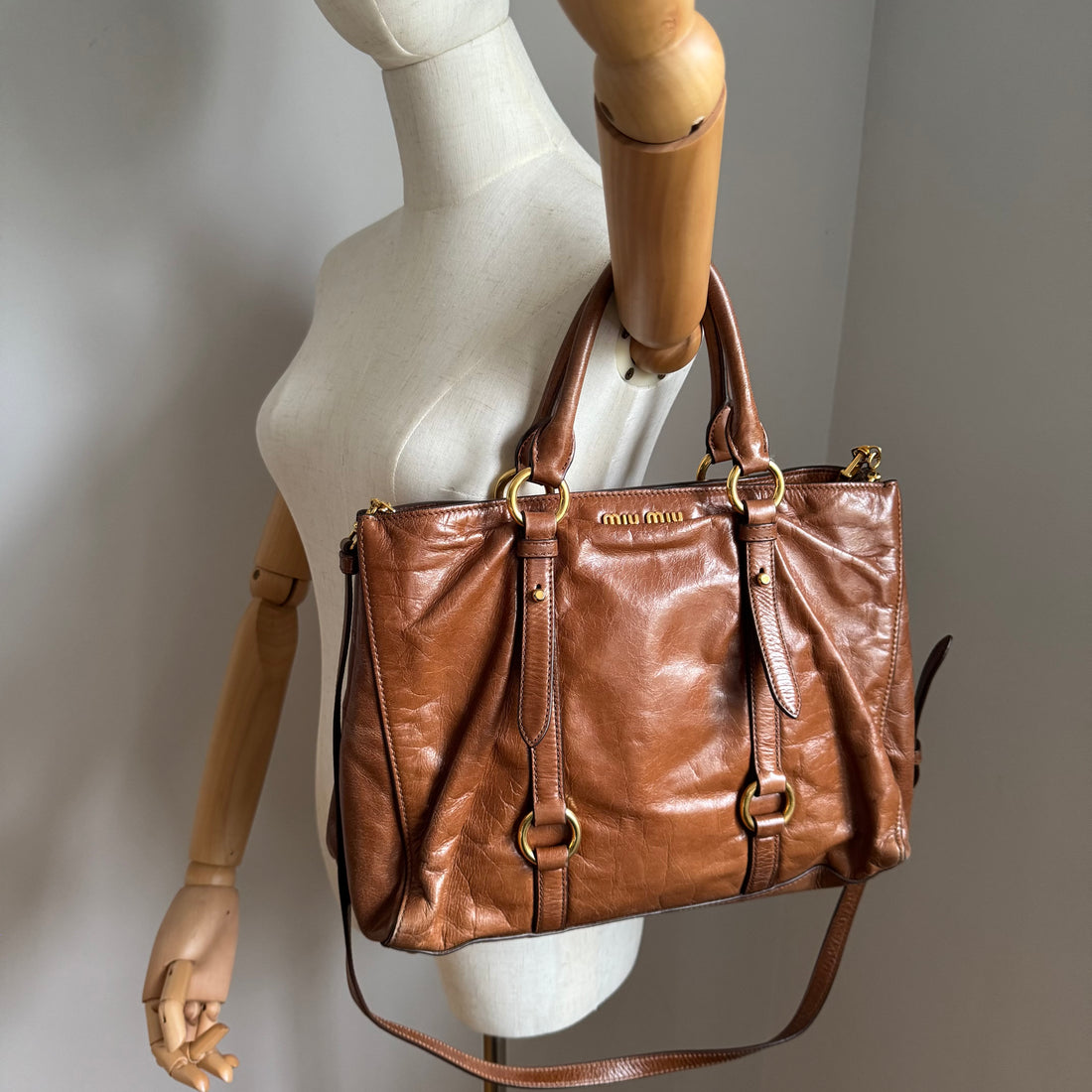 Miu Miu Brown Vitello Leather Tote Bag