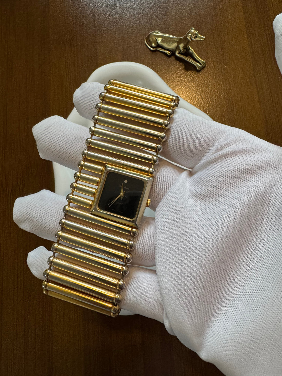 Pierre Nicol Vintage-Style Gold Bar Bracelet Watch
