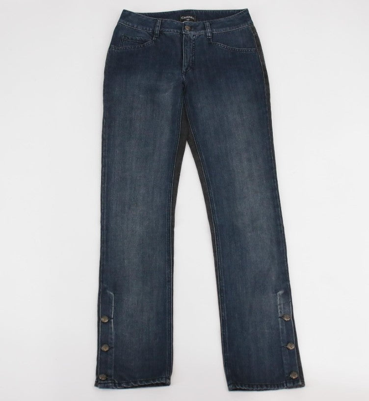 Authentic Chanel Two-Tone Denim Jeans – Blue & Charcoal (size 38)