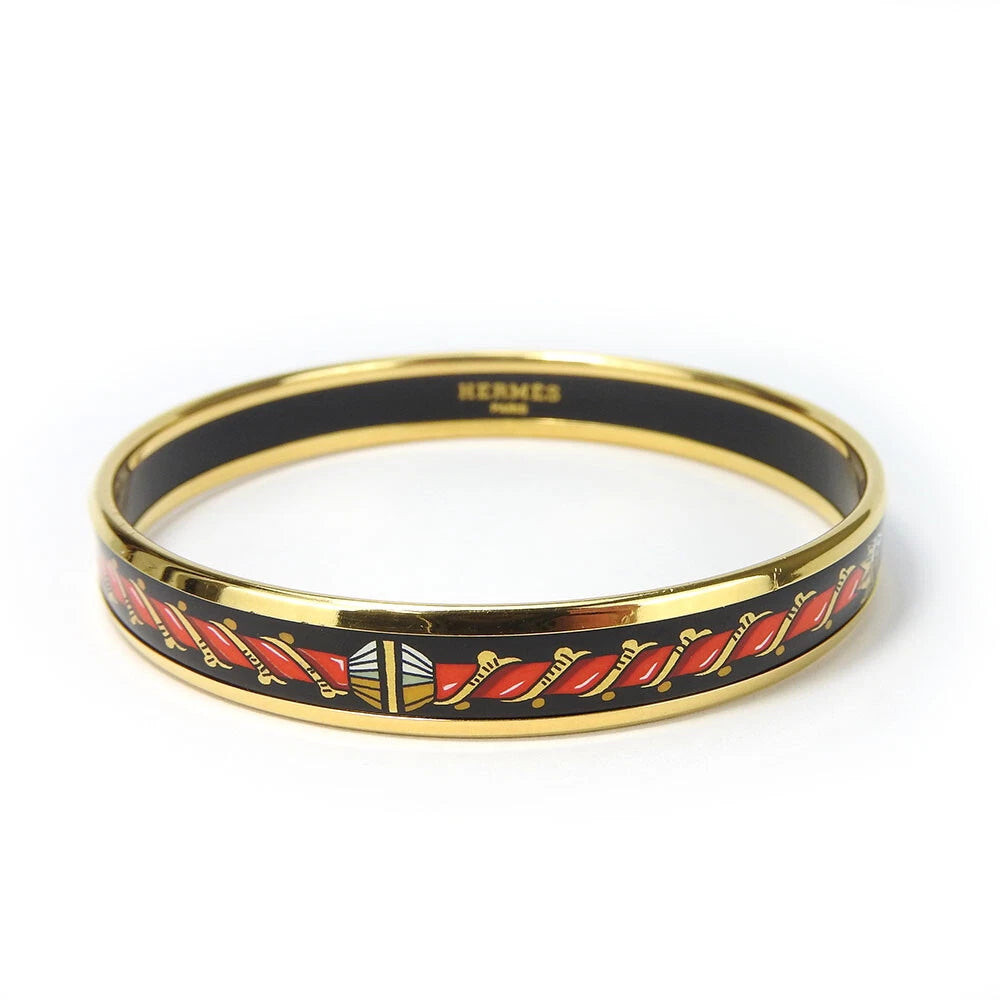 Vintage Hermès Enamel Bangle – Red & Gold Rope Motif