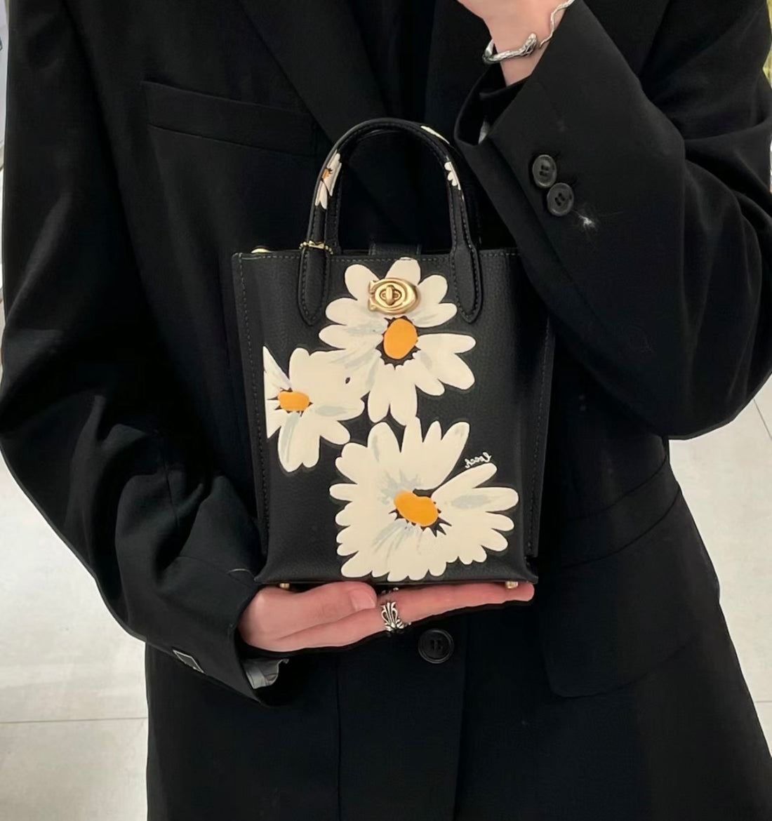 Coach Black Pebbled Leather Mini Daisy Tote